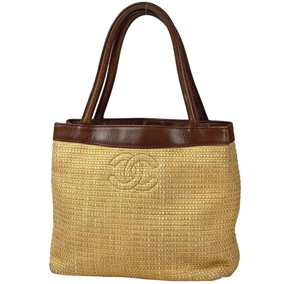Authentic CHANEL Raffia Tote Summer Shoulder Bag Straw Beige Brown - Picture 1 of 3